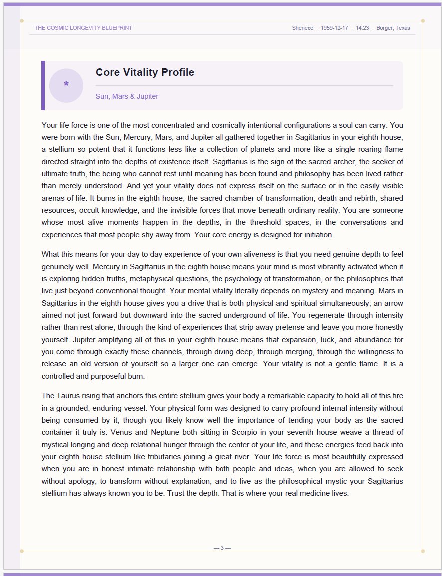 Core Vitality Profile section